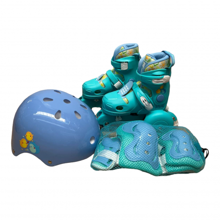 Role copii R06 cu casca, cotiere si genunchiere, masuri reglabile 26 - 33, albastru S [12]