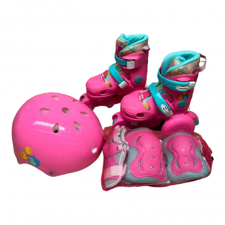 Role copii R06 cu casca, cotiere si genunchiere, masuri reglabile 26 - 33, roz S [10]