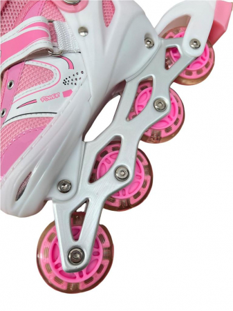 Role si patine cu rotile copii SR06, roti silicon cu lumini, masuri reglabile 31-34, roz [7]