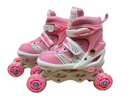 Role si patine cu rotile copii SR06, roti silicon cu lumini, masuri reglabile 31-34, roz [10]
