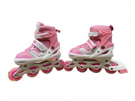 Role si patine cu rotile copii SR06, roti silicon cu lumini, masuri reglabile 31-34, roz [8]