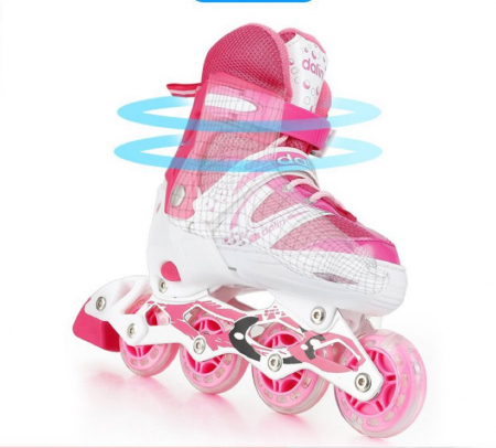 Role si patine cu rotile copii SR06, roti silicon cu lumini, masuri reglabile 31-34, roz [3]