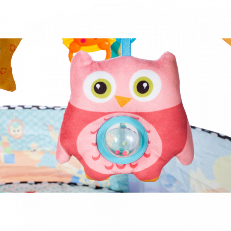 Saltea de joaca 2 in 1 pentru bebelusi, cu bile, pernuta si bara jucarii Happy Space Play Gym, bleu [3]