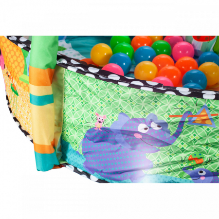 Saltea de joaca 2 in 1 pentru bebelusi, cu bile, pernuta si bara jucarii Happy Space Play Gym, bleu [4]
