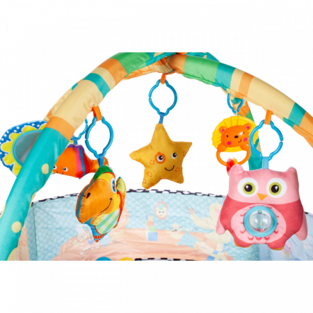 Saltea de joaca 2 in 1 pentru bebelusi, cu bile, pernuta si bara jucarii Happy Space Play Gym, bleu [5]