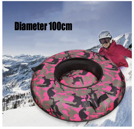 Iarna - Sanie rotunda gonflabila, cu manere, pentru zapada, roz