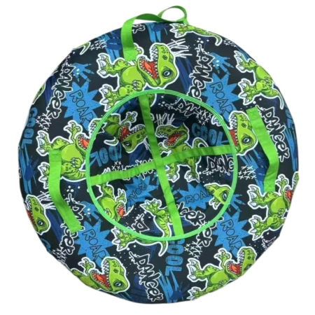 Iarna - Sanie rotunda gonflabila, cu manere, pentru zapada, albastru cu Dinozauri T-Tex