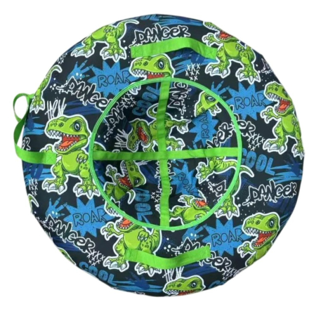 Iarna - Sanie rotunda gonflabila, cu manere, pentru zapada, albastru cu Dinozauri T-Tex