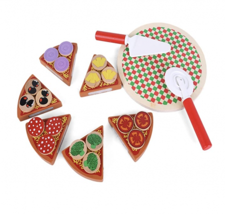 Jucarie Montessori Pizza de feliat, cu 27 accesorii, din lemn [5]