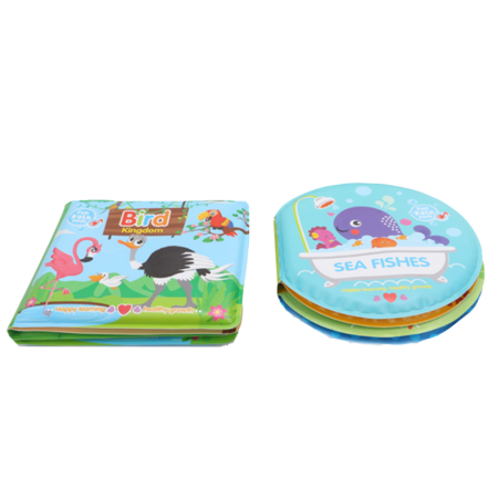 Jocuri si Jucarii - Set 2 carticele bebelusi pentru baie, moi si cu sunete, Animale Marine si Pasari