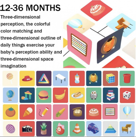 Jocuri si Jucarii - Set 16 carduri STEM de stimulare vizuala pentru bebelusi 12-36 luni