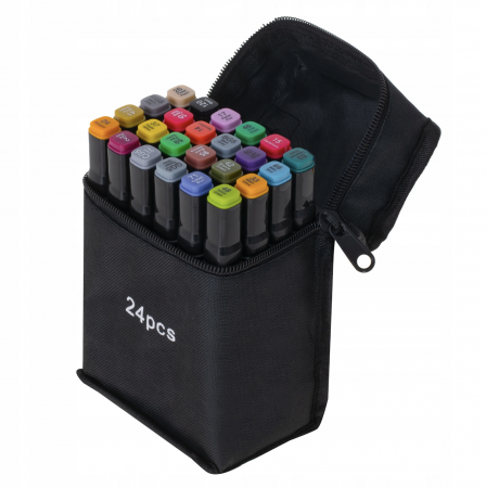 Rechizite | Articole scolare - Set 24 de carioci profesionale, cu 2 tipuri de varf, markere