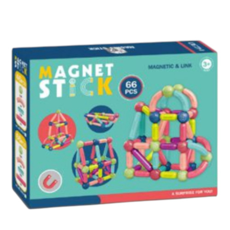 Jocuri si Jucarii - Set 66 bete magnetice cu bile, constructii 3D, multicolor, 3 ani+