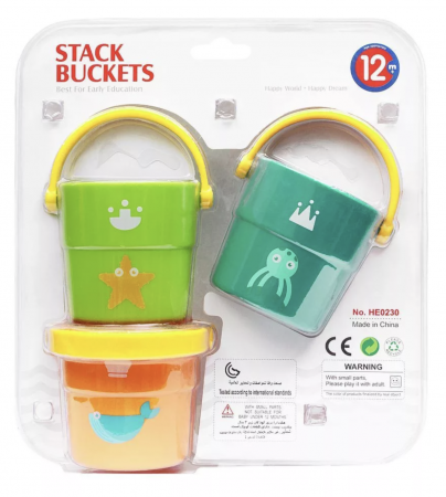 Jocuri si Jucarii - Set 3 Galetuse de stivuit interconectabile, bebe, 12 luni+, cu animale marine