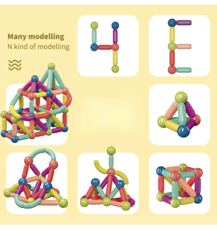 Jocuri si Jucarii - Set 66 bete magnetice cu bile, constructii 3D, multicolor, 3 ani+