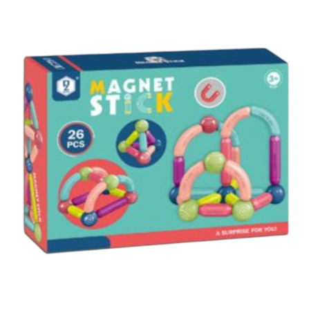 Jocuri si Jucarii - Set 26 bete magnetice cu bile, constructii 3D, multicolor, 3 ani+