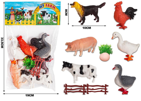 Figurine si personaje din desene animate - Set 10 Figurine Animale De Ferma Si Pasari My Farm Cu Gard Si Decor 33.5x19 cm 3 Ani