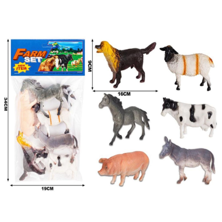 Figurine si personaje din desene animate - Set 6 Figurine Mari Animale De Ferma Farm Set Cal Vaca Caine Magar 16 cm 3 Ani