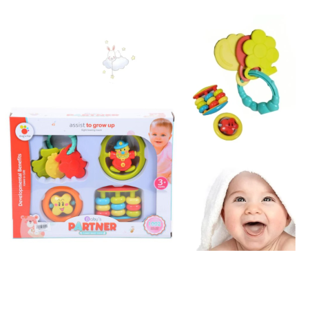 Jocuri si Jucarii - Set 4 jucarii zornaitoare si de dentitie bebe – Baby Partner