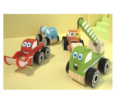 Set 4 Masinute Utilitare - Betoniera, Compactor, Excavator, Macara, din lemn [3]