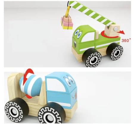 Set 4 Masinute Utilitare - Betoniera, Compactor, Excavator, Macara, din lemn [6]