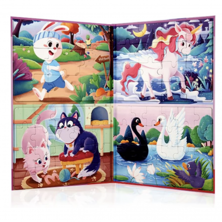 Jocuri si Jucarii - Set 4 puzzle-uri magnetice din lemn – animale, Montessori