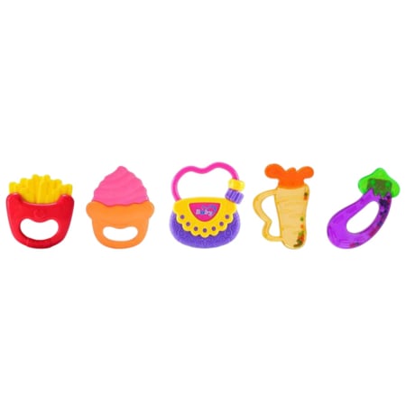 Jocuri si Jucarii - Set 5 jucarii zornaitoare cu suprafete moi siliconate pentru dentitia bebelusilor