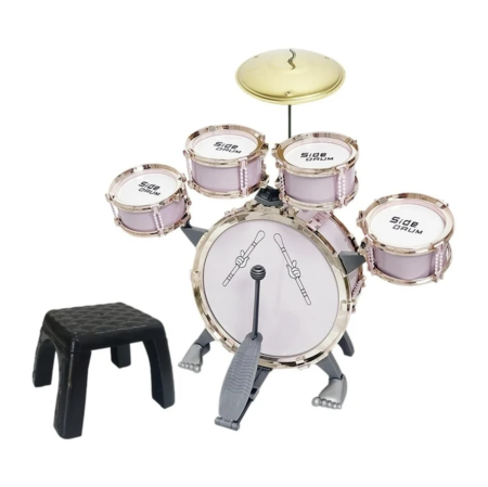 Jocuri si Jucarii - Set 5 Tobe Roz Pentru Copii Jazz Drum Cu Cinel Scaun Si Pedala Plastic ABS 3 Ani