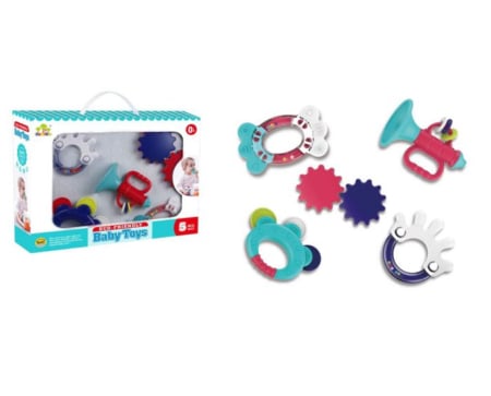 Jocuri si Jucarii - Set 5 zornaitoare colorate pentru bebelusi, forme diverse, sigure si usoare, 0 luni+