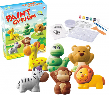 Articole pentru desen si pictura - Set 6 Animale Salbatice - Joc de creativitate Picteaza Figurinele din ipsos