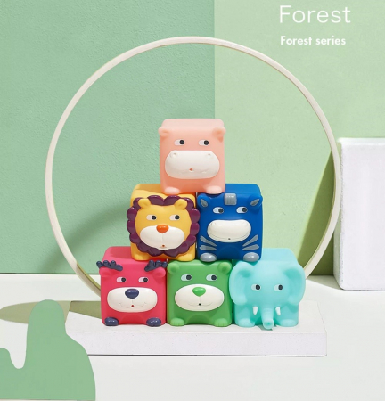 Set 6 cuburi silicon pentru bebelusi, animalele texturate