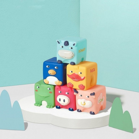 Set 6 cuburi silicon pentru bebelusi, animalele texturate [12]