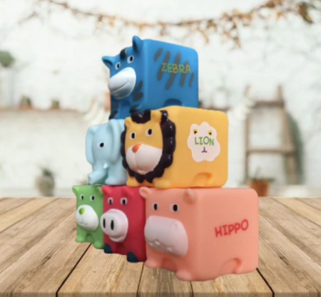 Set 6 cuburi silicon pentru bebelusi, animalele texturate [4]