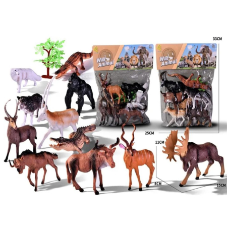 Jocuri si Jucarii - Set 6 Piese Figurine Animale Salbatice Wild Animal Cu Pomisor Jucarie 33x25 cm 3 Ani