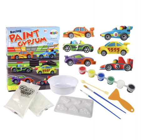 Articole pentru desen si pictura - Set 6 Masinute - Joc de creativitate Picteaza Figurinele din ipsos