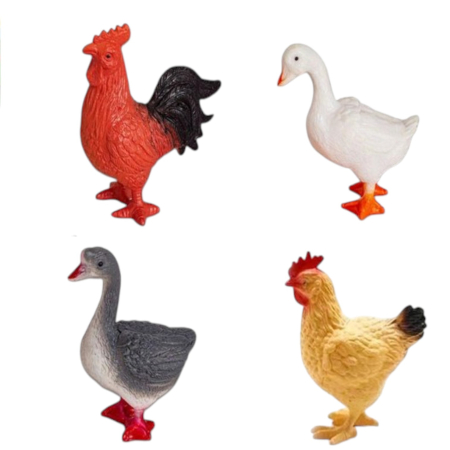 Figurine si personaje din desene animate - Set 4 Figurine Pasari De Curte Farm Cocos Gaina Gasca Si Rata  3 Ani