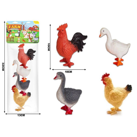 Figurine si personaje din desene animate - Set 4 Figurine Pasari De Curte Farm Cocos Gaina Gasca Si Rata  3 Ani