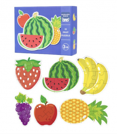 Jocuri si Jucarii - Set 6 PuzzleFructe cu 33 piese mari din carton