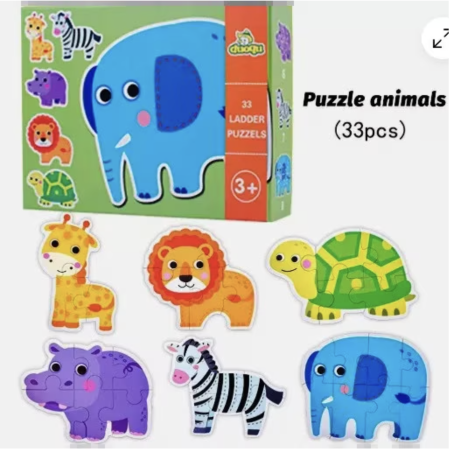 Jocuri si Jucarii - Set 6 Puzzle Animale salbatice cu 33 piese mari din carton