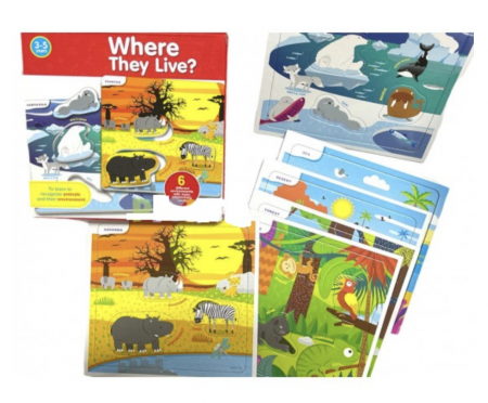 Jocuri si Jucarii - Set 6 puzzle Habitatul animalelor - Unde traiesc?