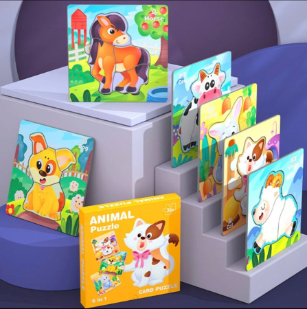 Jocuri si Jucarii - Set 6 Puzzle incastru cu cate 4 piese, Animale