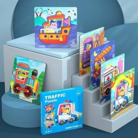 Jocuri si Jucarii - Set 6 Puzzle incastru cu cate 4 piese, Masini