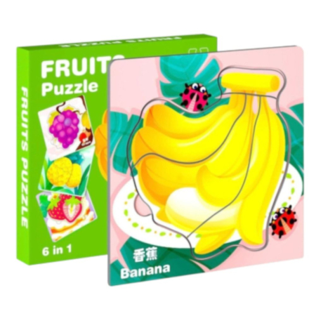 Puzzle clasic - Set 6 Puzzle incastru cu cate 4 piese, Fructe