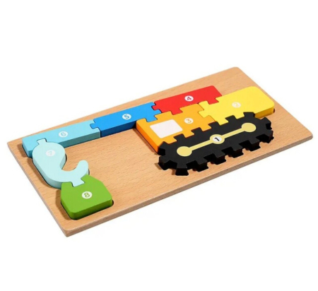 Jocuri si Jucarii - Puzzle Incastu cu animale, din lemn masiv – Piese Mari numerotate, Excavator