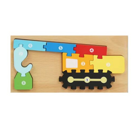 Jocuri si Jucarii - Puzzle Incastu cu animale, din lemn masiv – Piese Mari numerotate, Excavator