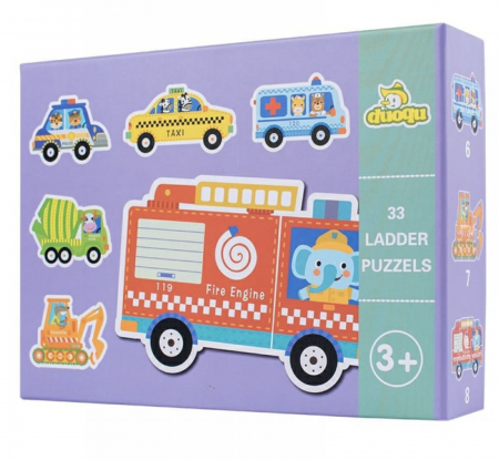 Puzzle clasic - Set 6 Puzzle Vehicule cu 33 piese mari din carton