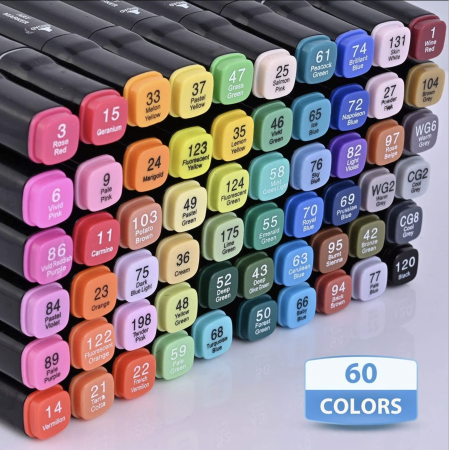 Set 60 de carioci profesionale, cu 2 tipuri de varf, markere [14]