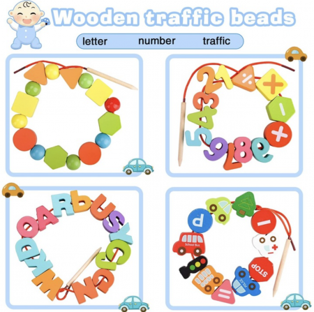Set 75 piese de snuruit, cu litere, cifre, forme si vehicule, din lemn [3]