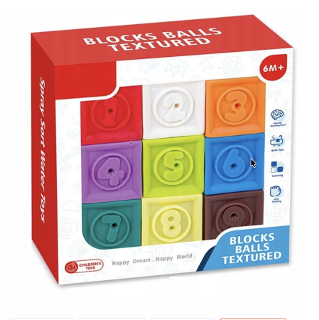 Jocuri si Jucarii - Set 9 cuburi senzoriale pentru bebelusi, moi si educative, cifrele, 6 luni+