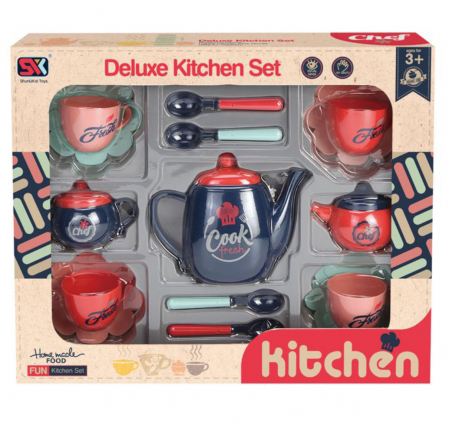 Jocuri si Jucarii - Set bucatarie ceai sau cafea cu 14 vase si tacamuri